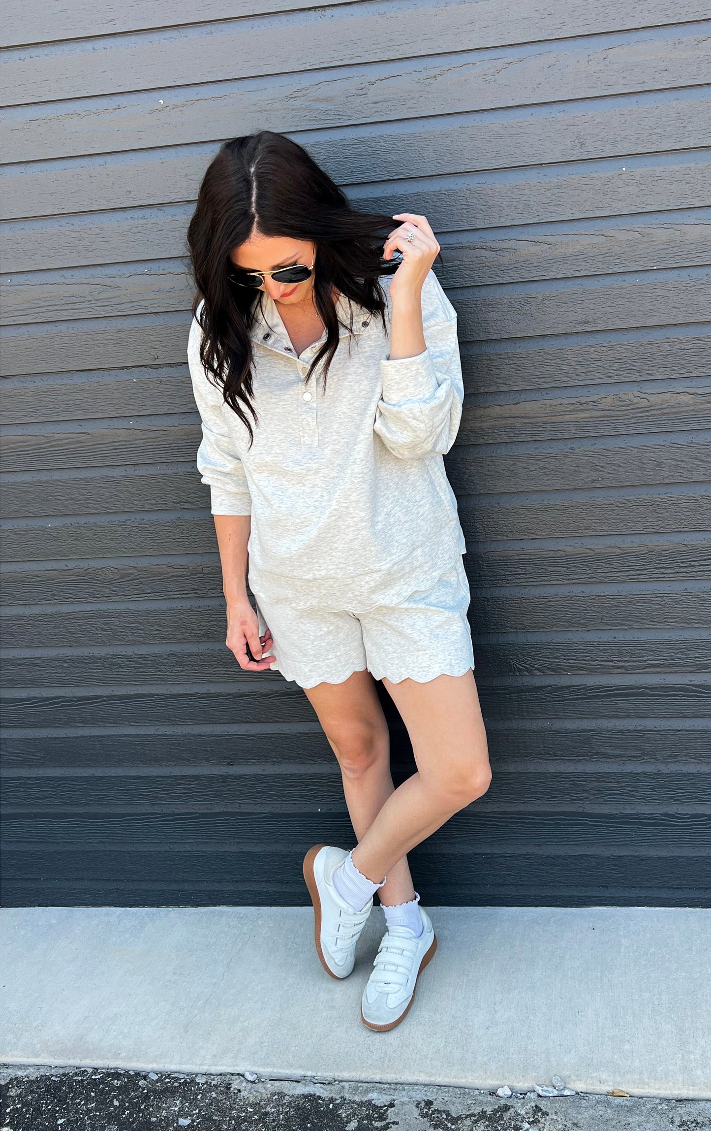Heathered Grey Scalloped Pullover
