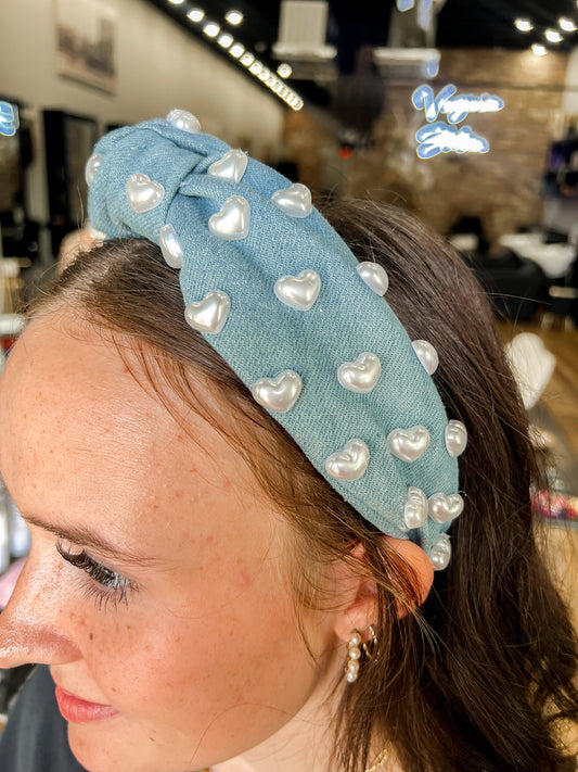 Denim Heart Headband
