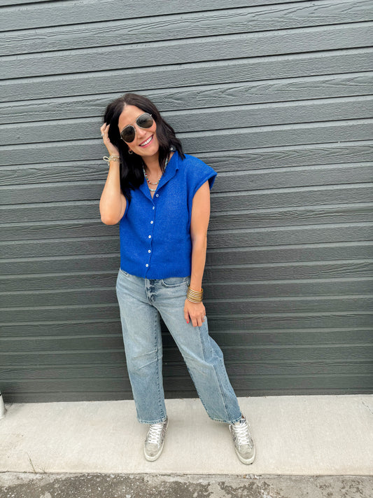 Blue Sweater Vest Cardigan