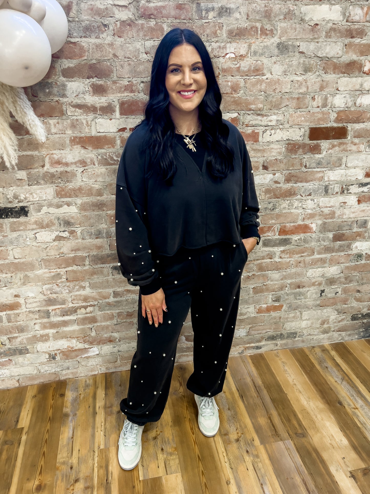 Pearl Long Sleeve Top - Black