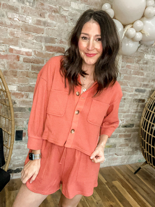 Rust Waffle Knit Set