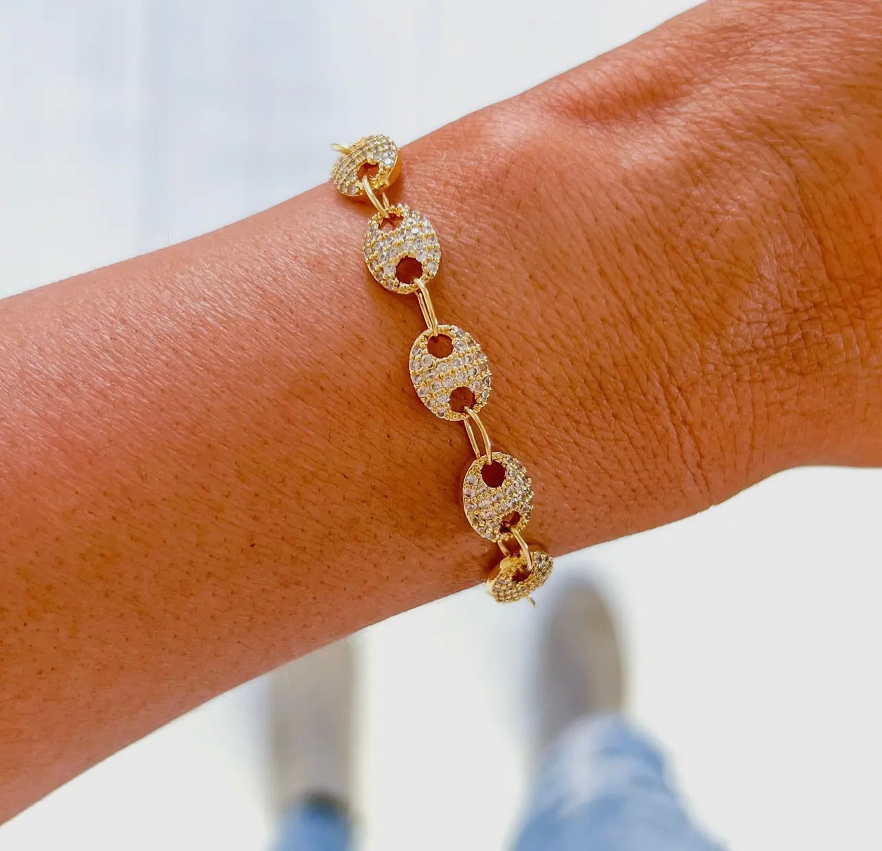 Gold Filled Pave Crystal Link Bracelet