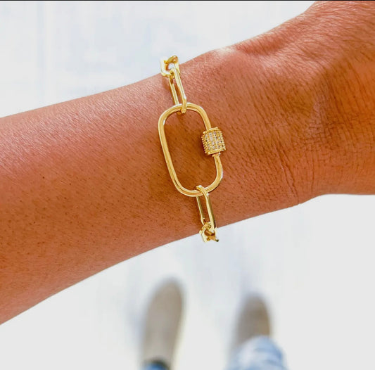 Gold Filled Pave Carabiner Bracelet