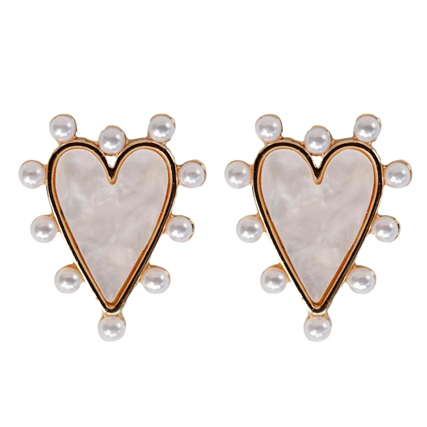 Pearl Studded Pink Tortoise Heart Earrings