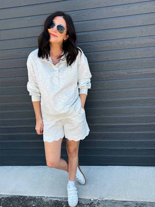 Heathered Grey Scalloped Shorts