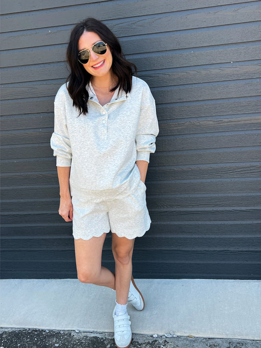 Heathered Grey Scalloped Pullover