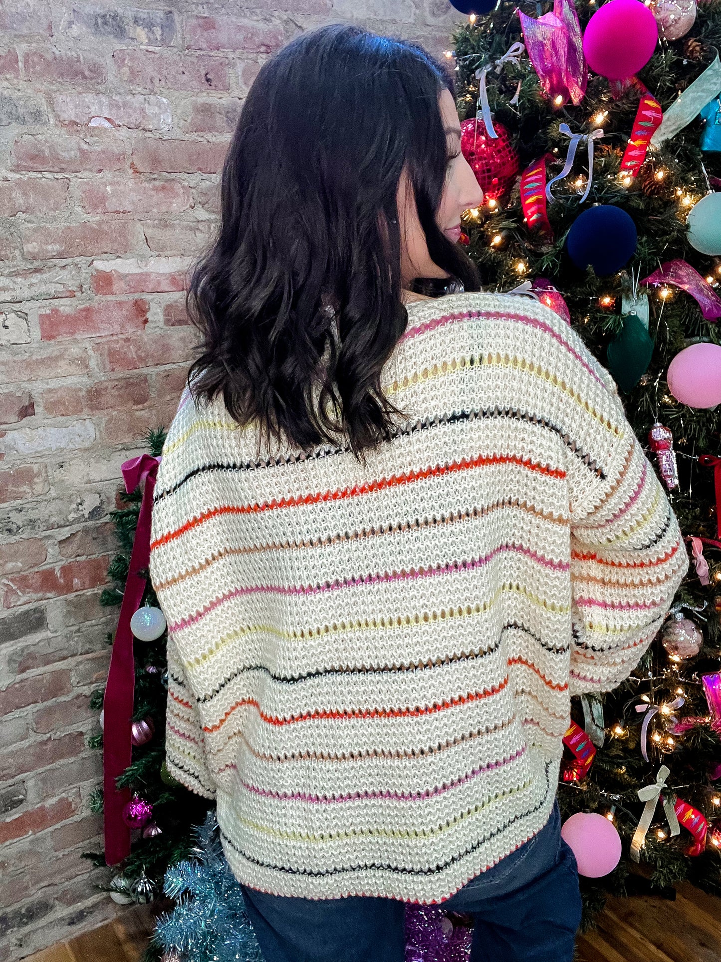 Striped Bell Sleeve Knitted Top