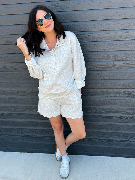 Heathered Grey Scalloped Pullover