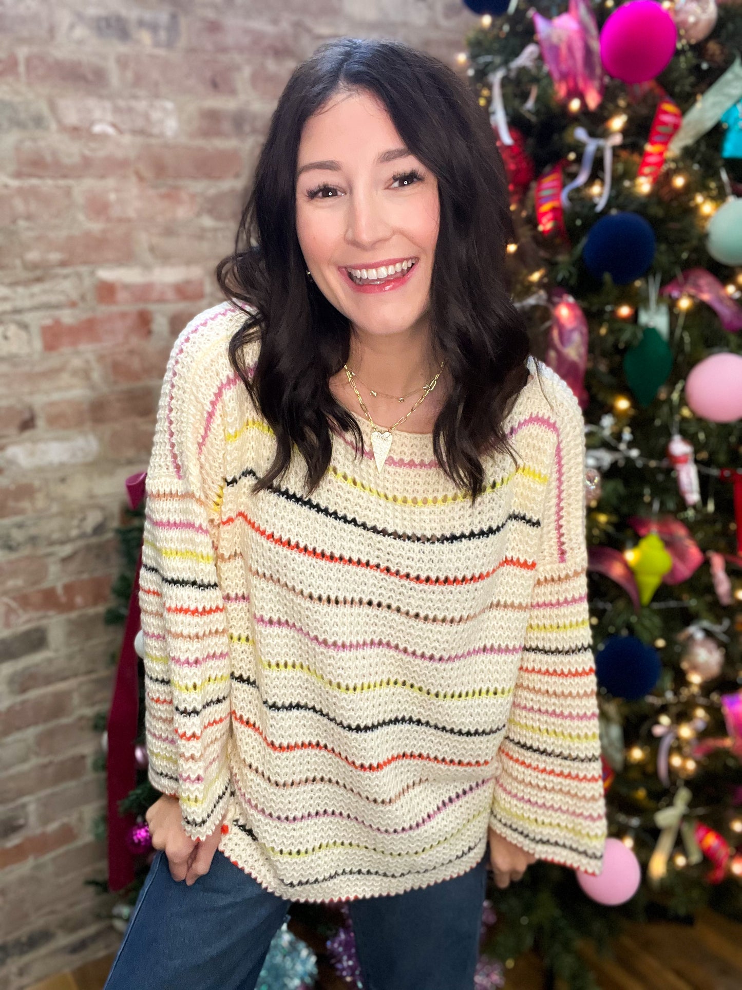 Striped Bell Sleeve Knitted Top