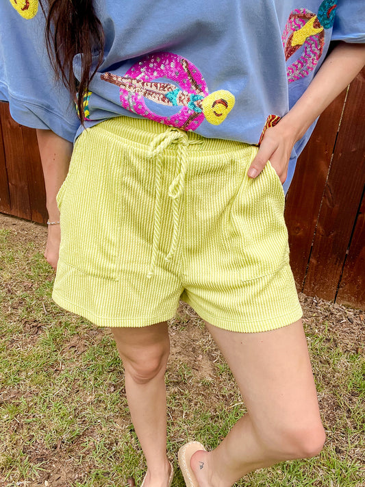 Lime Ribbed Shorts