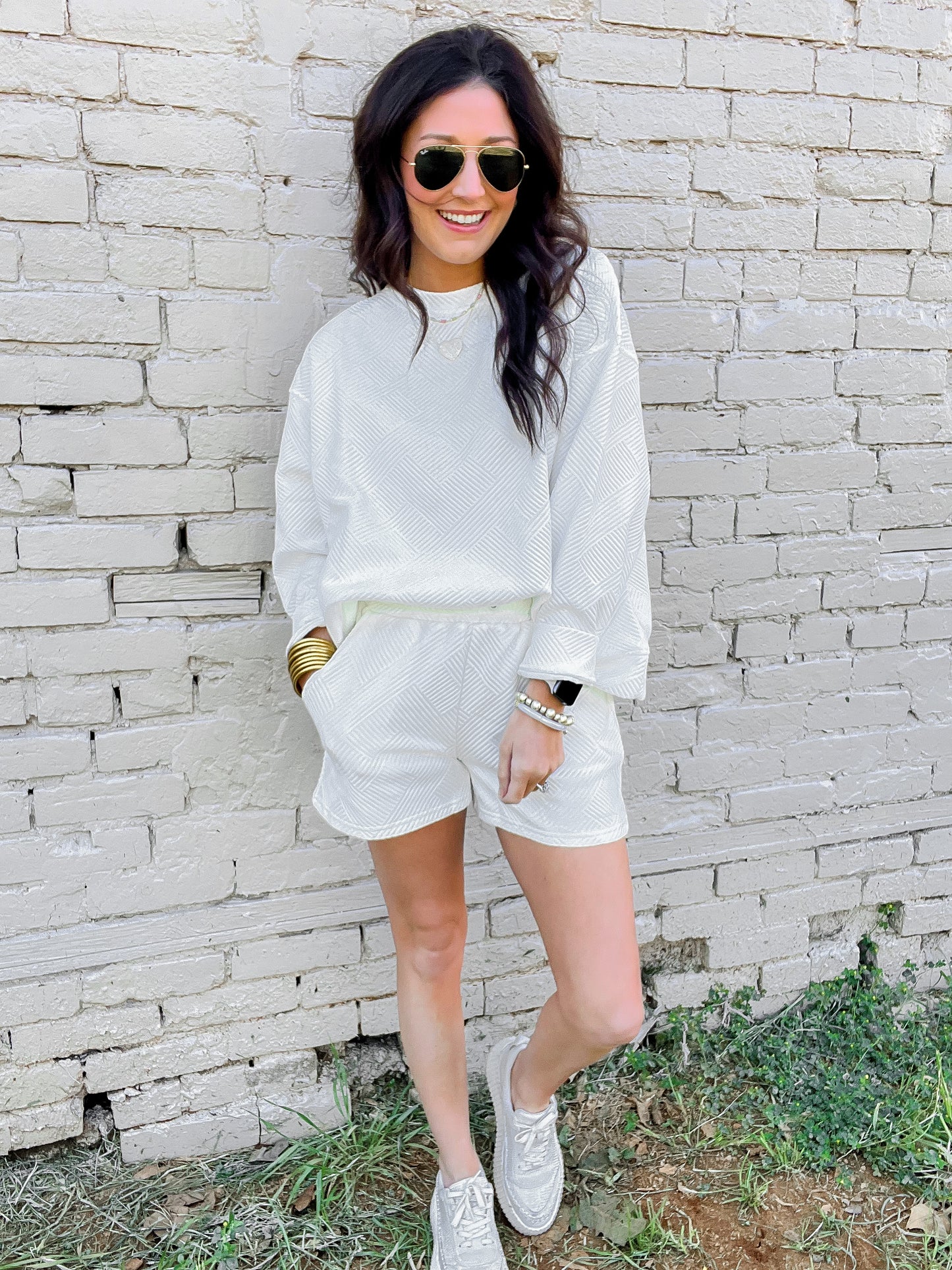Textured Sweatshirt - White Long Sleeve